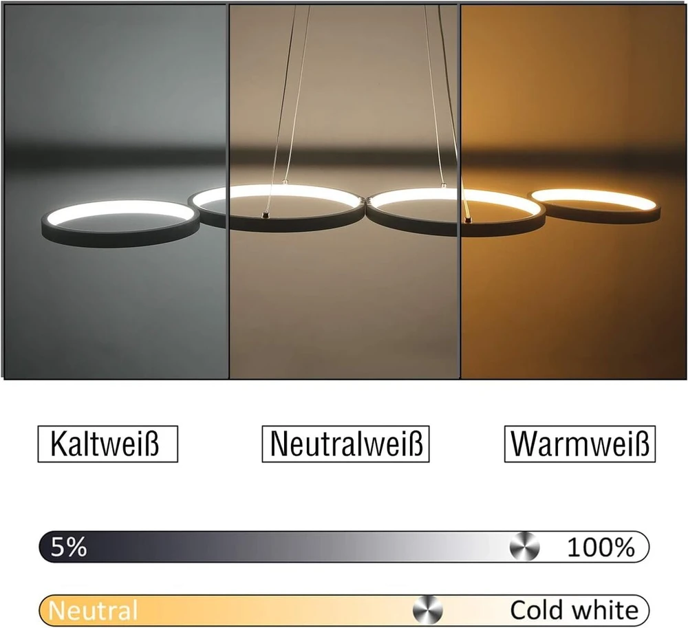 Gbly led pakabinamas šviestuvas valgomojo stalui: 88 cm baltas pakabinamas šviestuvas modernus 4 žiedų pakabinamas šviestuvas valgomojo kambario šviestuvas reguliuojamas valgomojo stalo šviestuvas su nuotolinio valdymo pulteliu pakabinamas šviestuvas svet