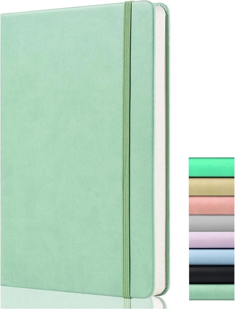 Gdmlup taškinis žurnalas - A5 formato taškinis sąsiuvinis - 120 gsm popierius, 172 puslapiai, veganiškos odos kietu viršeliu sąsiuvinis su galine kišene, 2 žymeklių juostelės, šviesiai žalias