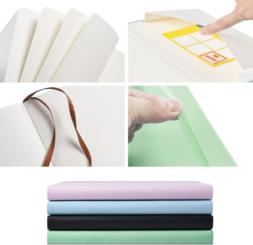 Gdmlup taškinis žurnalas - A5 formato taškinis sąsiuvinis - 120 gsm popierius, 172 puslapiai, veganiškos odos kietu viršeliu sąsiuvinis su galine kišene, 2 žymeklių juostelės, šviesiai žalias