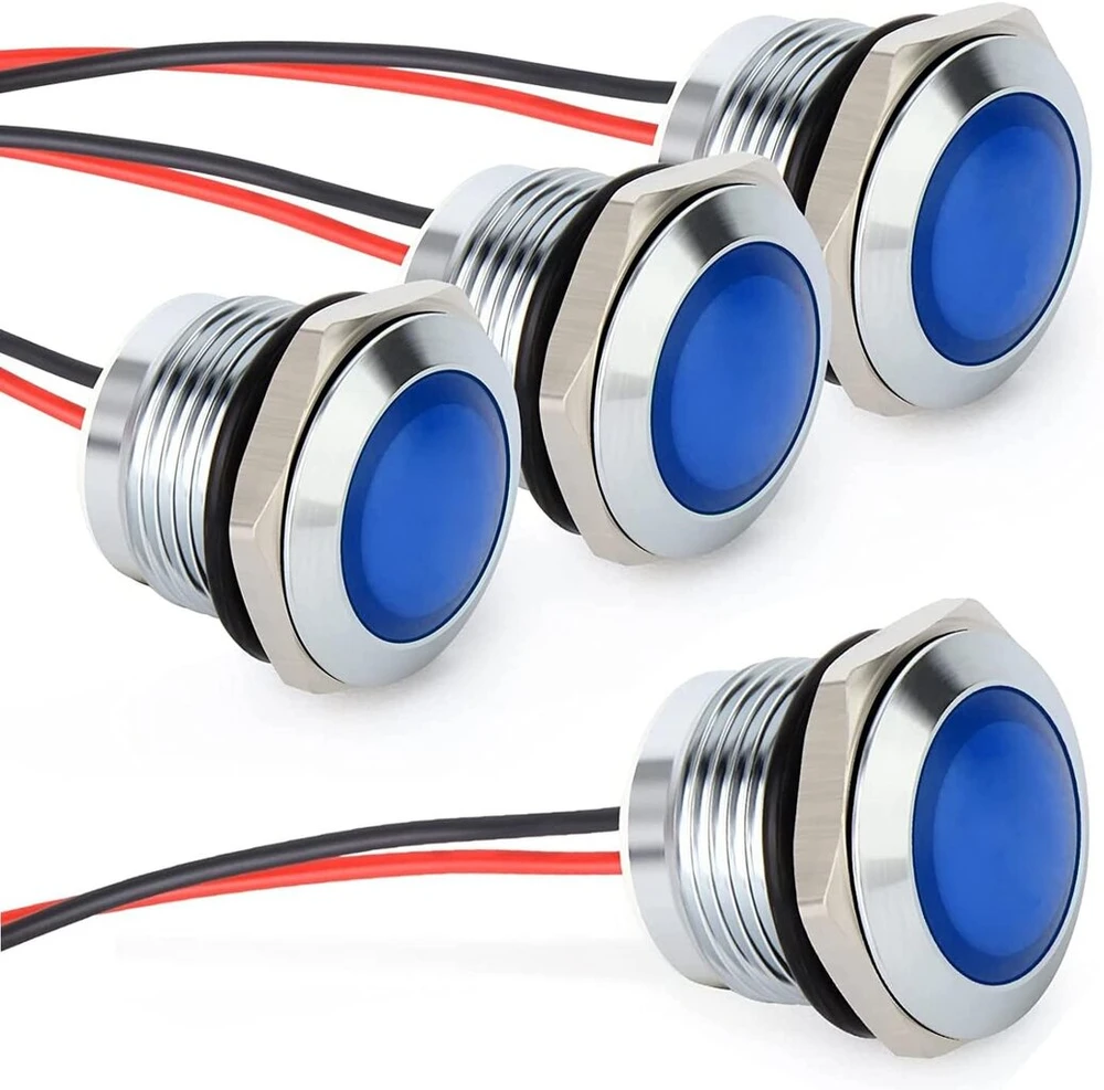 Gebildet 4 vnt. Ac/dc 12-24v 20ma energiją taupantis indikatorius metalinis indikatorius vandeniui atspari signalinė lemputė skylės dydis 16 mm mėlynas Led (sferinis paviršiaus galvutė)