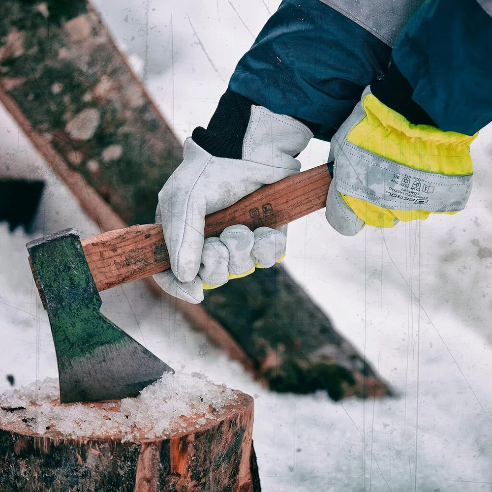 Gebol Worker Pro Thermo Comfort vyriškos odinės darbo pirštinės, neperšlampamos pirštinės su pašiltinimu žiemai, apsauginės pirštinės, dydis L (9), geltonos/baltos