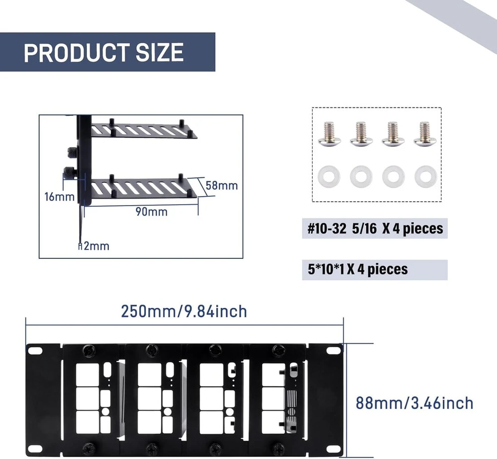 Geeekpi 10" 2u stovo laikiklis, skirtas raspberry pi 5/4b, talpina iki 4 raspberry pi 5/4b plokščių, suderinamas su deskpi rackmate t0/t1/t2/10" serverių stovu