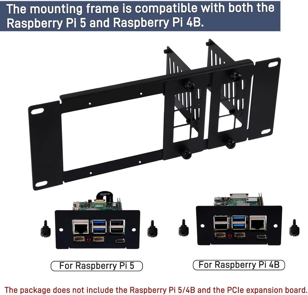 Geeekpi 10" 2u stovo laikiklis, skirtas raspberry pi 5/4b, talpina iki 4 raspberry pi 5/4b plokščių, suderinamas su deskpi rackmate t0/t1/t2/10" serverių stovu