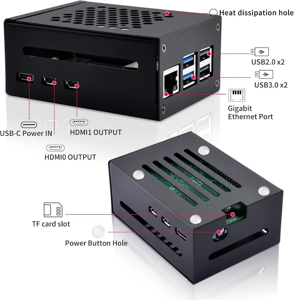 Geeekpi Metalinis dėklas Raspberry Pi 5 su Pcie M.2 Nvme palaikymu