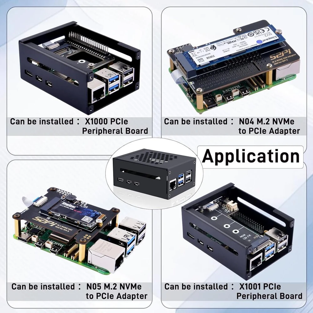 Geeekpi Metalinis dėklas Raspberry Pi 5 su Pcie M.2 Nvme palaikymu