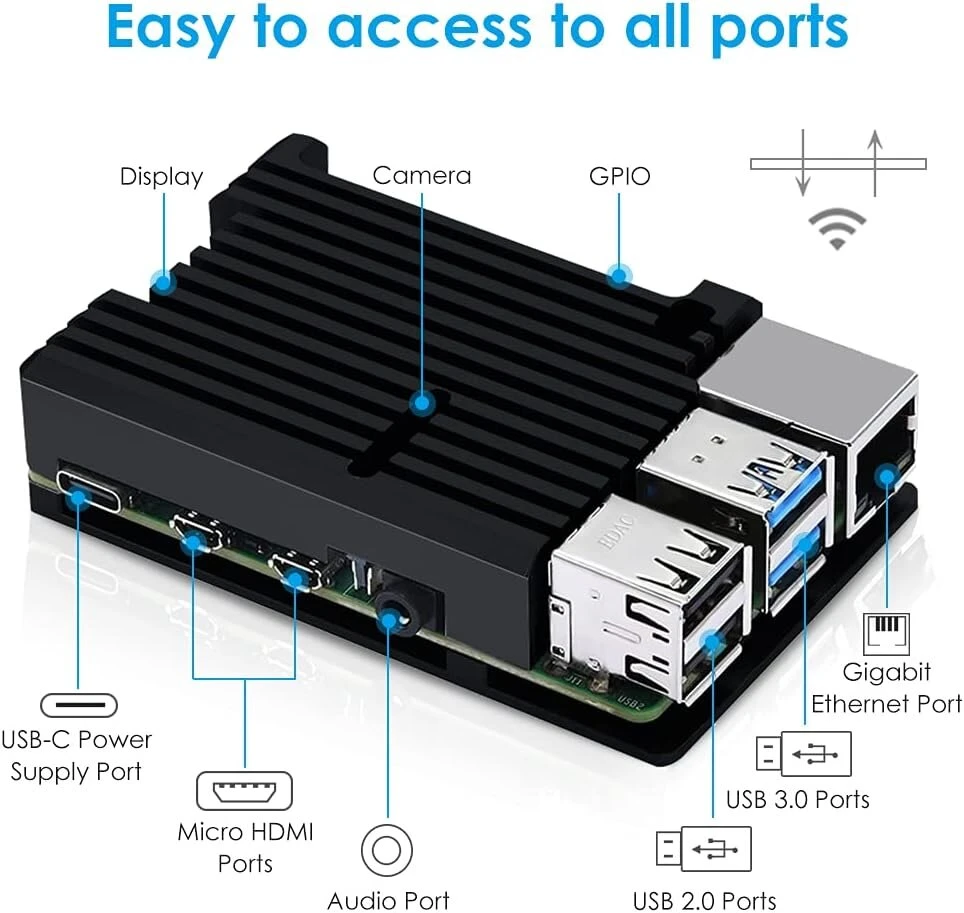 Geeekpi Raspberry Pi 4 Aliuminio Dėklas su Pasieniu Aušinimu (pilkas)