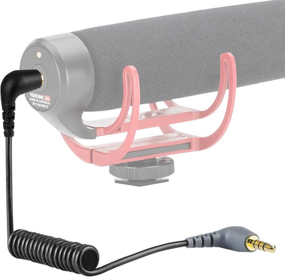 Geekria 3.5mm trrs į trs kampinis spiralinis mikrofono kabelis 50cm, suderinamas su Rode sc7, videomicro, videomic go ii, wireless go ii 1/8 colio jungtis iš tėčio į tėtį mikrofono kabelis (juodas)