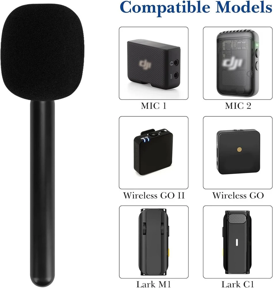 Geekria adapteris belaidžiam interviu mikrofonui, Mic Go rankinis adapteris su priekiniu stiklu, mikrofono laikiklis suderinamas su Dji Mic 1, Mic 2, Rode Wireless Go Ii (juodas)
