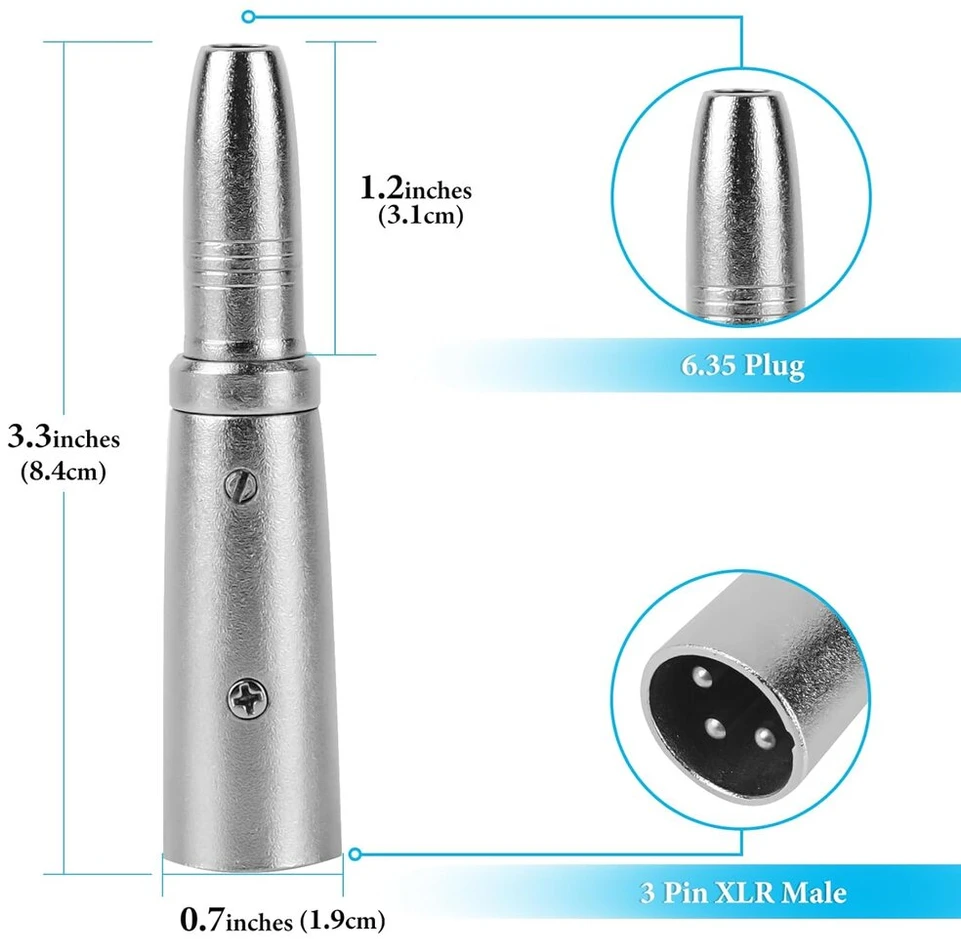 Geekria for creators xlr male į 1/4 colio (6,35 mm) trs female, mikrofono kabelio adapteris, suderinamas su shure mv7, sm58, sm57, pga58, fifine k688, behringer xm8500 mikrofono kabelio jungtis (sidabrinė)