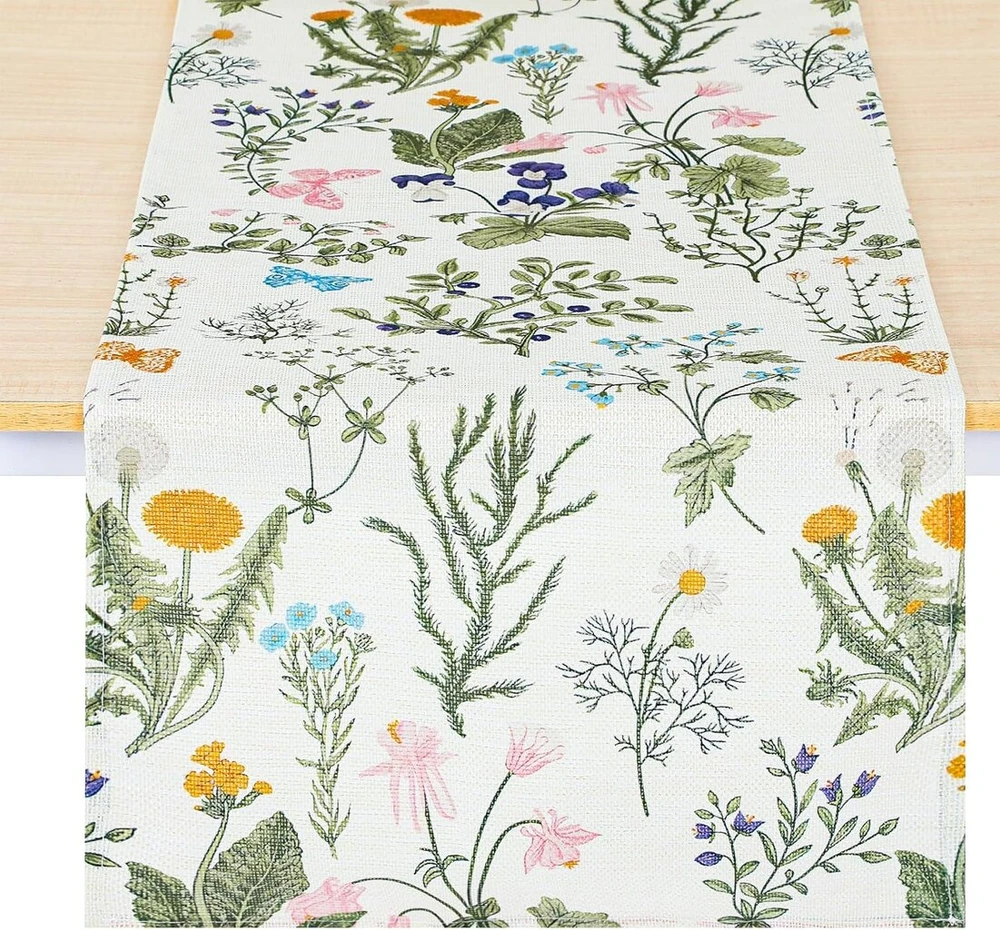 Gėlėta stalo takelis lauke, Mabor gėlių stalo takelis lauke, atsparus oro sąlygoms, vasariškas modernus 183 x 33 cm stalo užtiesalas su drugeliais vidaus stalui, lauko stalo užtiesalas, atsparus oro sąlygoms, valgomojo arbata vakarėliui, vestuvėms