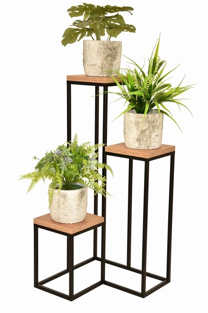 Gėlių stovas metalinis aukštas juodas kaskadinis gėlynas loft