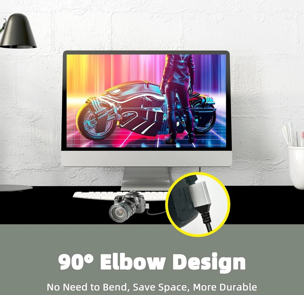 Gelrhonr mini hdmi į hdmi kabelis, 90 laipsnių kištukas, 48 gbps didelis greitis, 8k @ 60 hz, 4k @ 144 hz, skirta kamerai, vaizdo kamerai, hdtv, nešiojamam kompiuteriui (0,5 m, stačiu kampu)