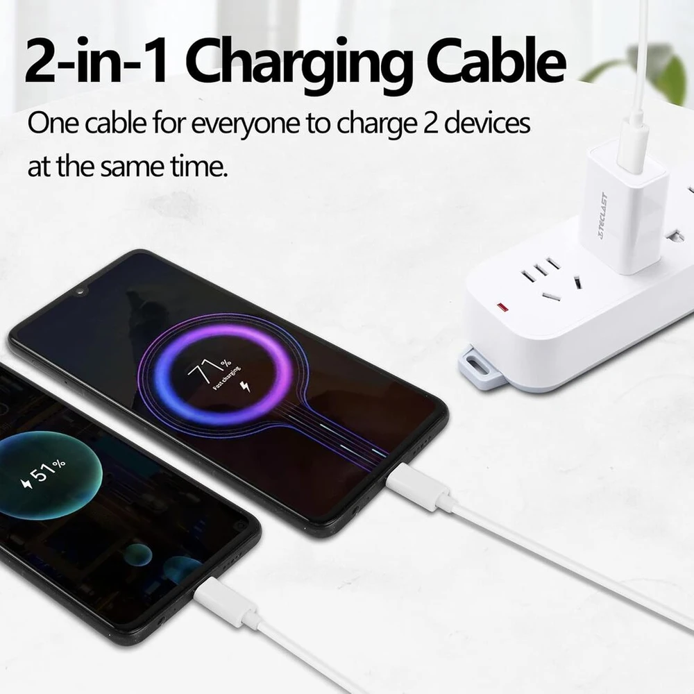 Gelrhonr Usb-c daugiafunkcinis įkrovimo kabelis, Usb C skirstytuvas, 2-in-1 Usb-c kištukas į 2 Type-c kištukus įkrovimo kabelis, suderinamas su mobiliaisiais Įrenginiais/android ir daugiau (baltas-1m-2 Usb C)