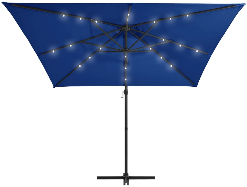 Gembinis skėtis su LED ir plieniniu stulpu, mėlynas, 250x250cm