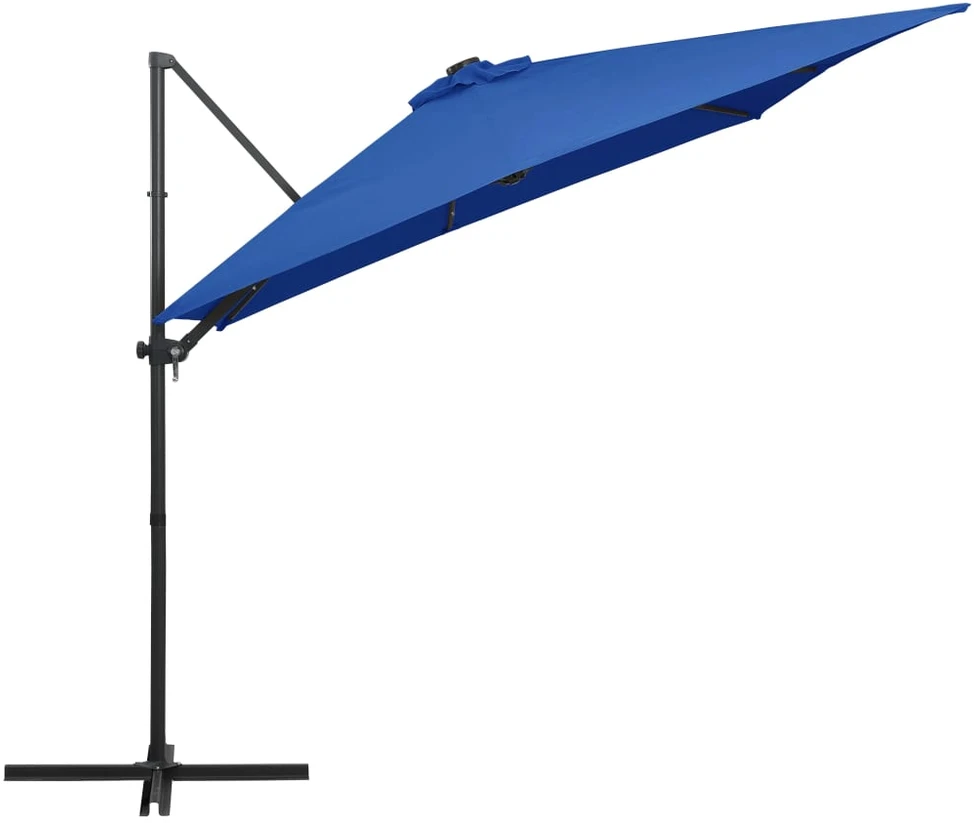 Gembinis skėtis su LED ir plieniniu stulpu, mėlynas, 250x250cm