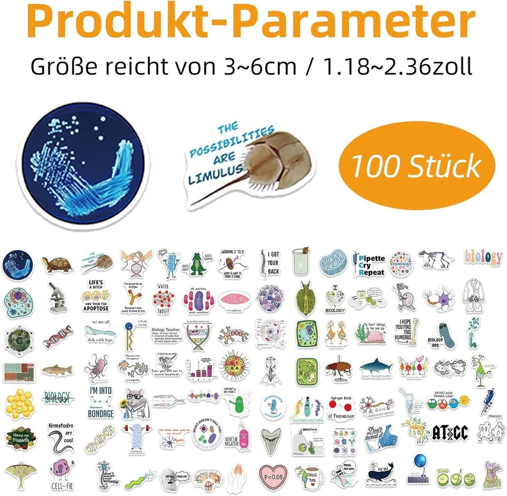 Generic 100 vnt. Biologijos Lipdukų: Mokslo ir Studentų Stiliaus