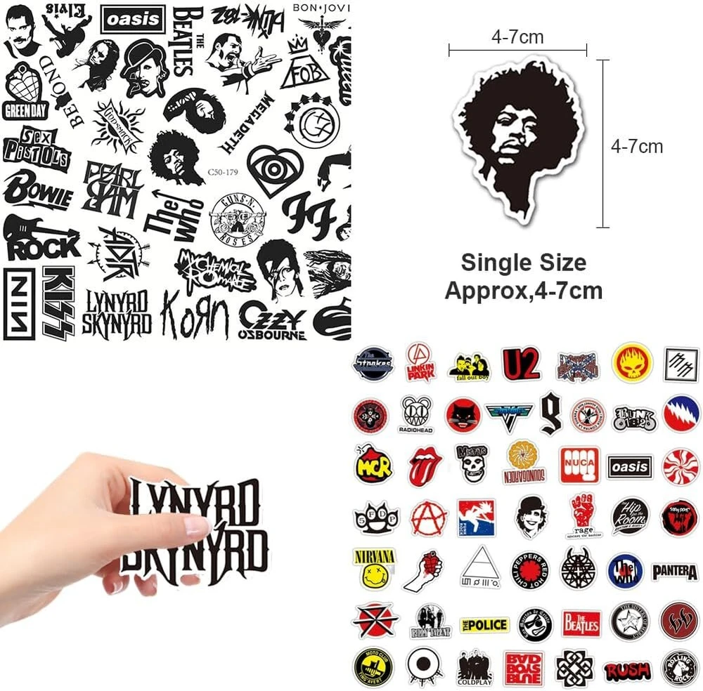 Generic 100 Vnt. Roko Muzikos Lipdukų - Vandeniui Atsparūs Vinilo Lipdukai