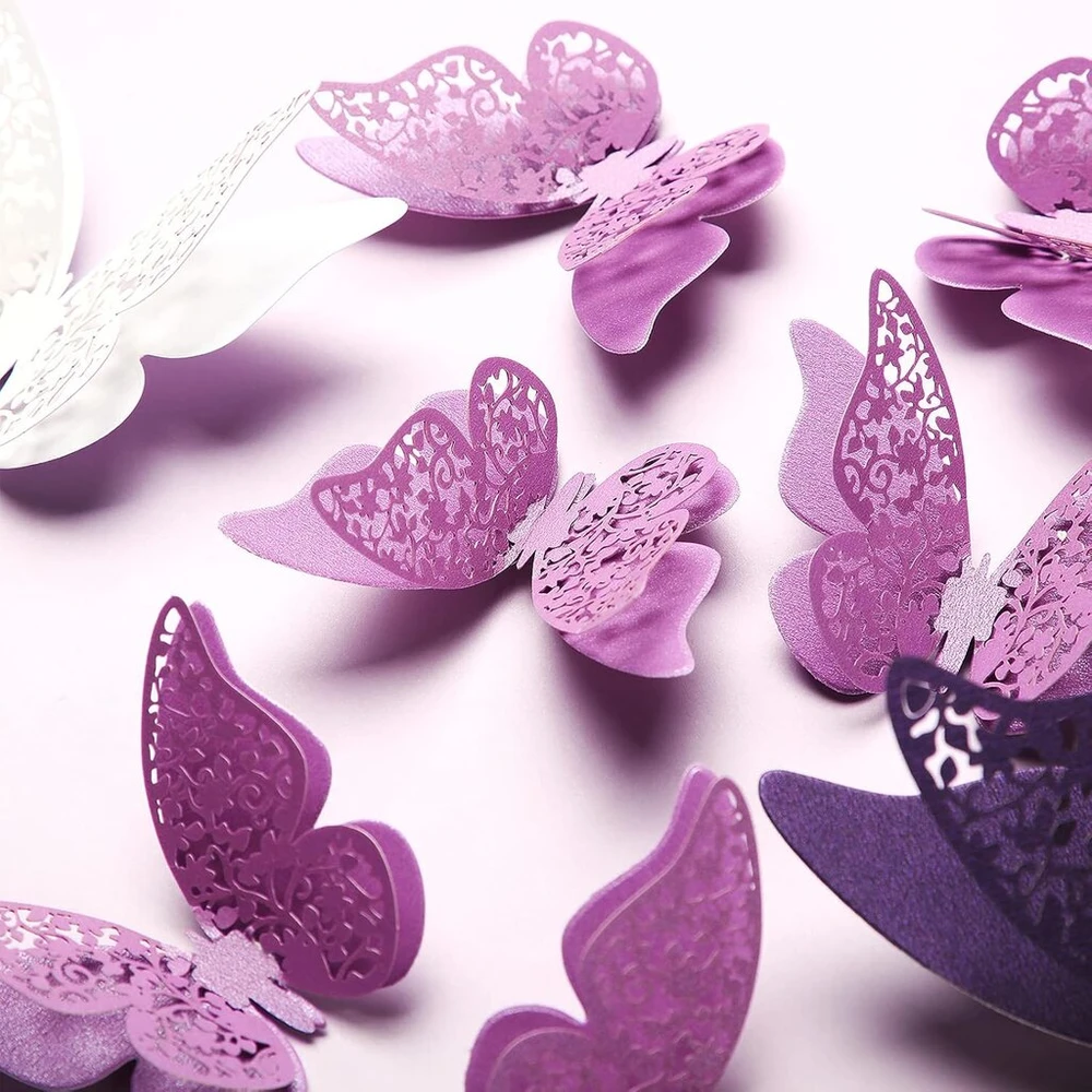 Generic 120 Vnt. 3d Drugelių Sienų Lipdukai - Dekoratyviniai Amatai (balti, Violetiniai)