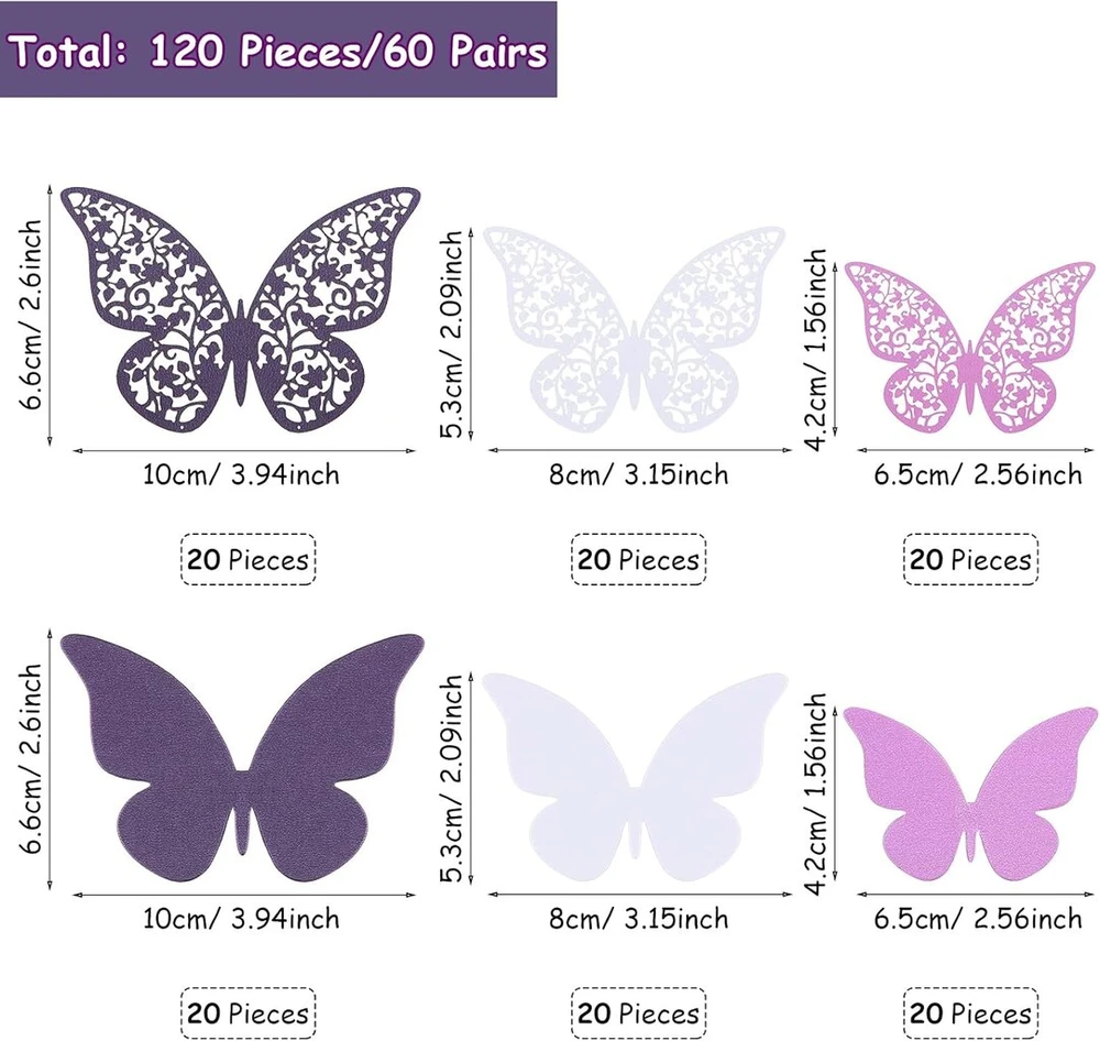 Generic 120 Vnt. 3d Drugelių Sienų Lipdukai - Dekoratyviniai Amatai (balti, Violetiniai)