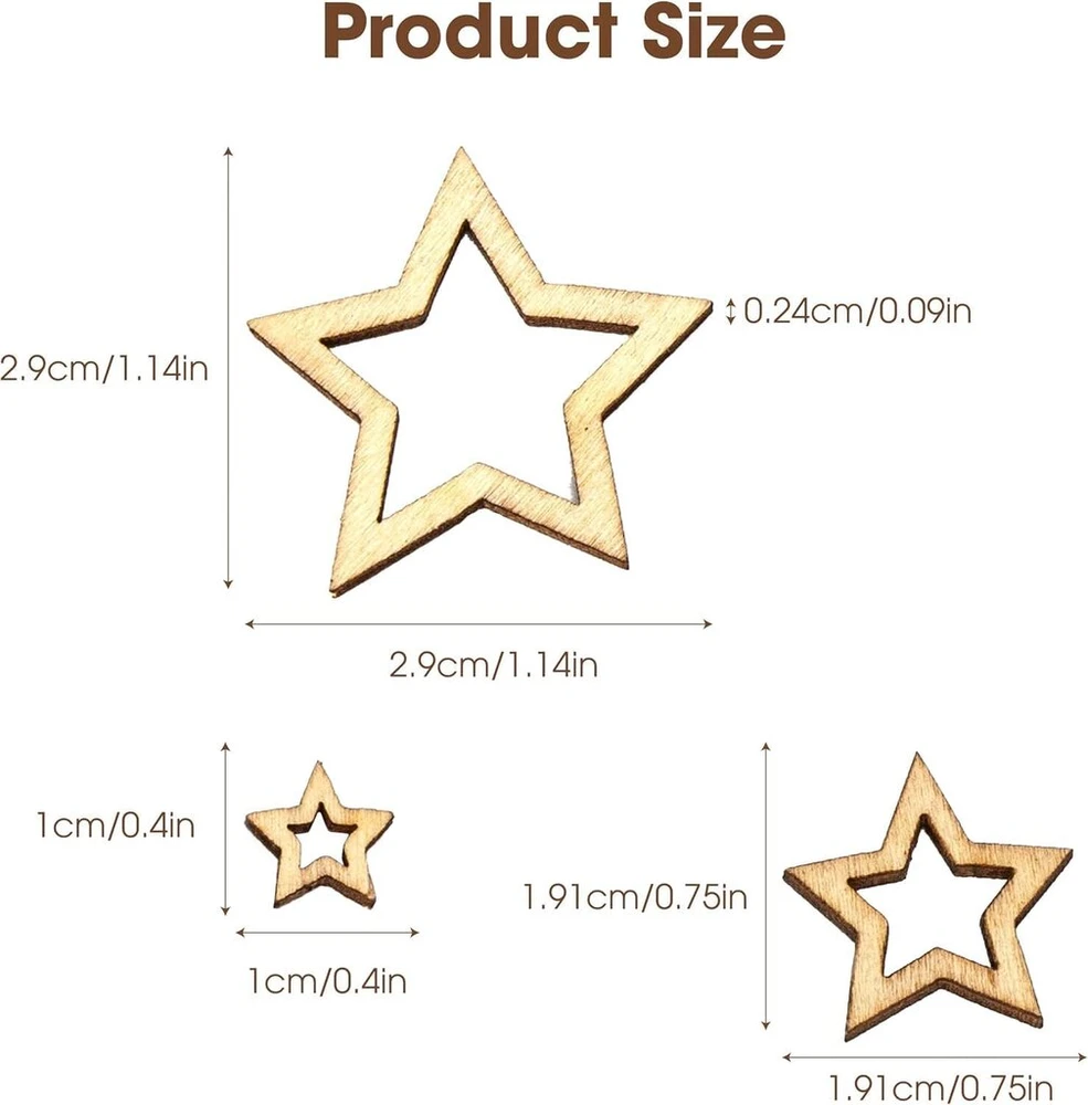 Generic 300 vnt. medinių žvaigždučių dekoravimui (1-3 cm)