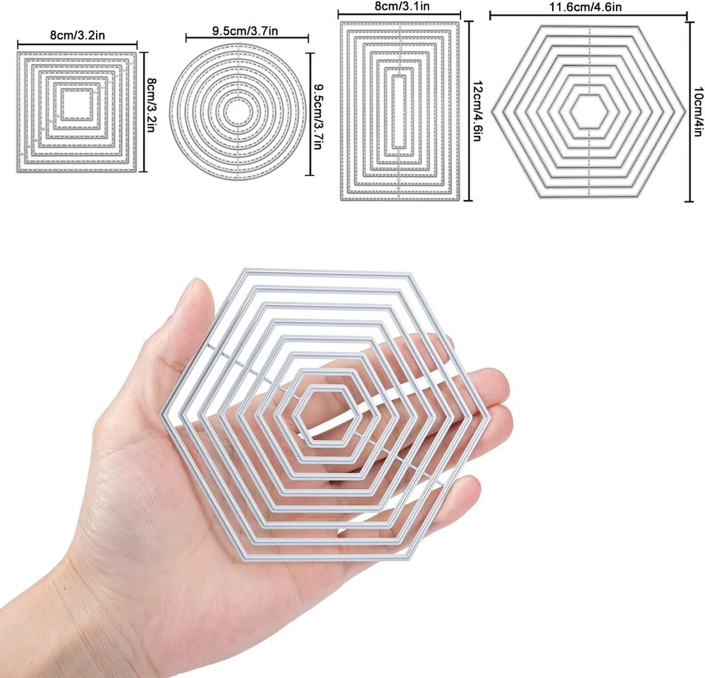 Generic 4 metalinės štampavimo formelės: kvadratas, stačiakampis, apskritimas, šešiakampis