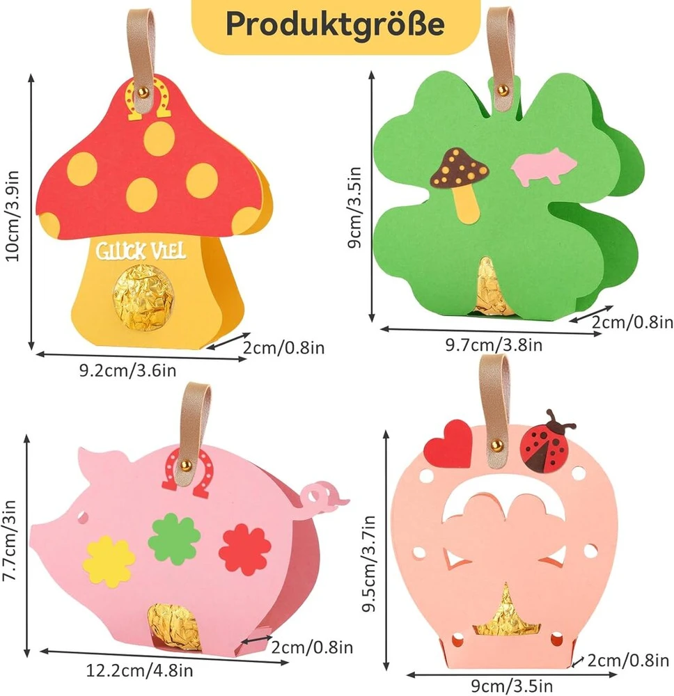Generic 4 rinkiniai pjovimo štampų dėžutė, lucky mushroom ladybird clover pig pjovimo štampai, metalo pjovimo mašinos reljefinis trafaretas, širdies pjovimo štampai skirti "pasidaryk pats" dovanų dėžutėms, saldainių dėžutėms, dovanų gamybai