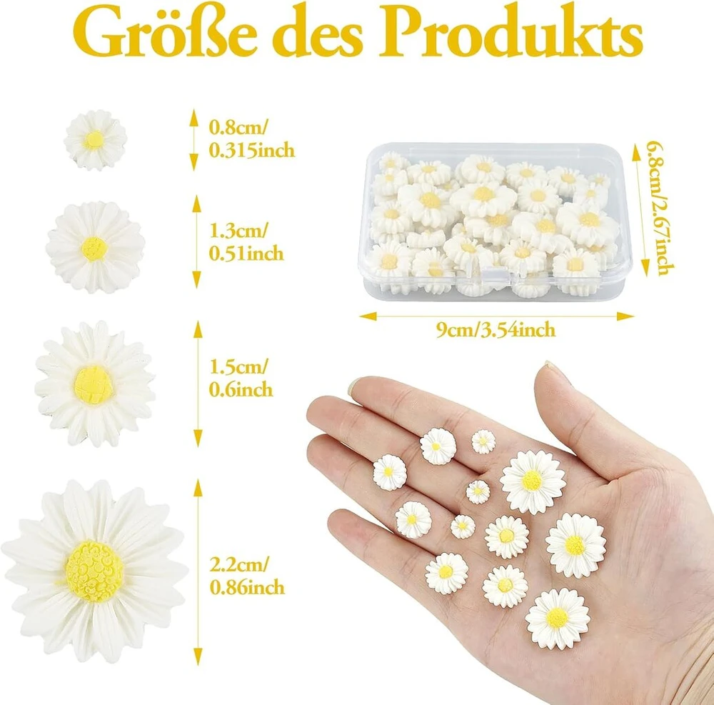 Generic 56 dalių mini ramunių dekoracijų rinkinys su dėžute, ramunių dekoratyvinės tortų dekoracijos, mažos dervos ramunės rankdarbiams, skirtos "pasidaryk pats" rankdarbiams, vakarėliams, namams