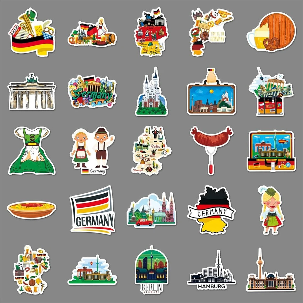 Generic Germany lipdukų rinkinys, 50 vienetų, skirtas riedlentėms, grafiti lipdukai, motociklams, dviračiams, snieglentėms, bagažui, nešiojamam kompiuteriui, automobiliui, lagaminui vaikams ir paaugliams, vandeniui atsparūs vinilo lipdukai