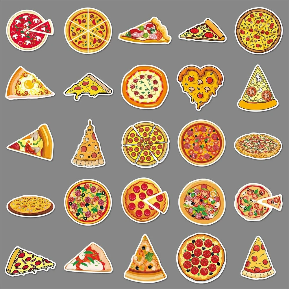 Generic Pizza lipdukų rinkinys, 50 vnt., skirtas riedlentėms, grafiti, motociklams, dviračiams, snieglentėms, bagažui, nešiojamam kompiuteriui, automobiliui, lagaminui vaikams ir paaugliams, vandeniui atsparūs vinilo lipdukai