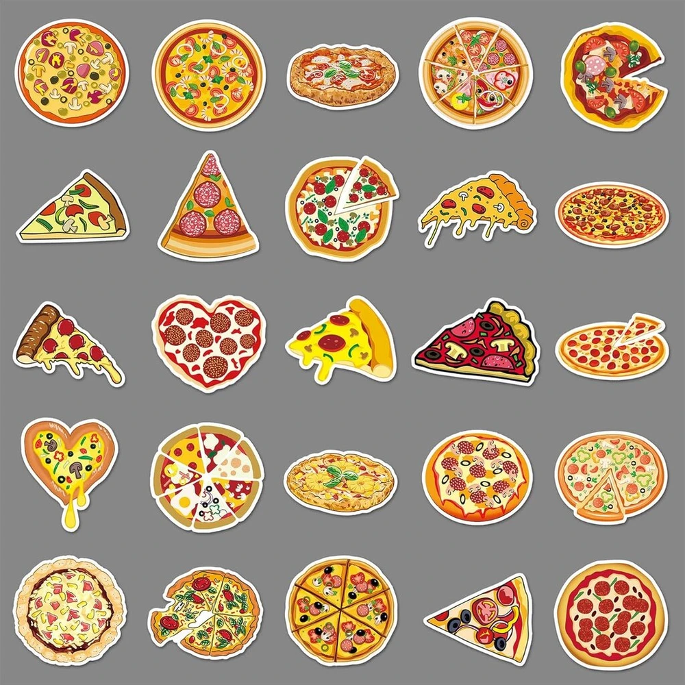 Generic Pizza lipdukų rinkinys, 50 vnt., skirtas riedlentėms, grafiti, motociklams, dviračiams, snieglentėms, bagažui, nešiojamam kompiuteriui, automobiliui, lagaminui vaikams ir paaugliams, vandeniui atsparūs vinilo lipdukai