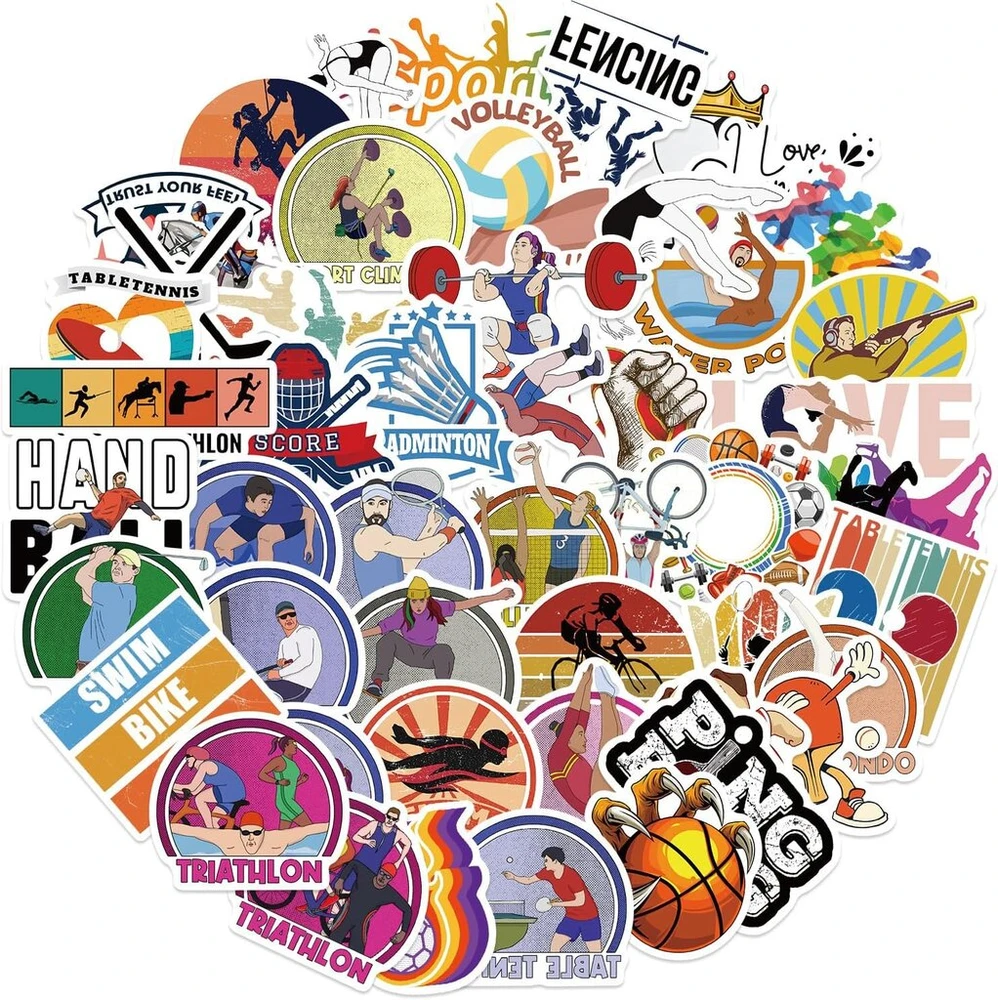 Generic Sportiniai lipdukai, gimnastikos lipdukai, 50 vienetų, viniliniai sportiniai lipdukai, skirti vandens buteliams, riedlentėms, nešiojamiesiems kompiuteriams, scrapbooking'ui, bagažui, motociklams, dviračiams, vandeniui atspari estetika, graffiti lipdukai