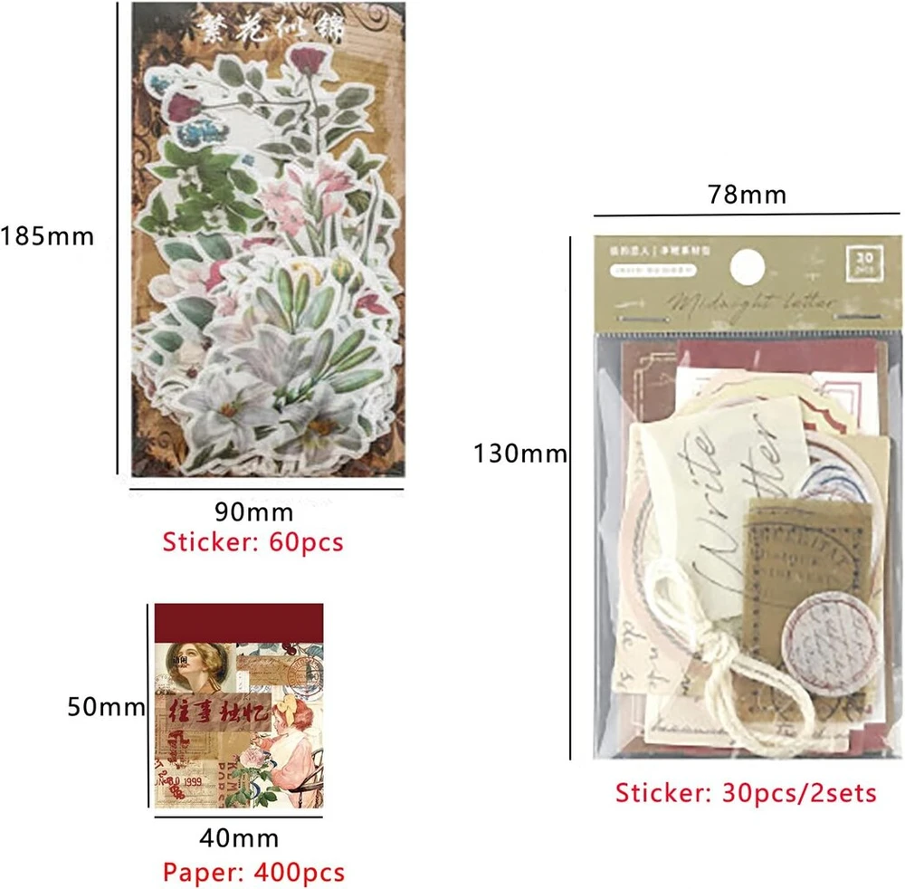 Generic Vintage Popierius ir Lipdukai Scrapbooking, 520 Vnt.