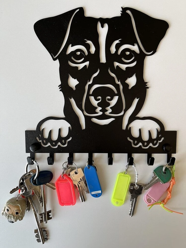 Generico sieninis raktų pakabukas su 8 kabliukais, modernus sieninis laikiklis prieškambariui, virtuvei, dovana, namų baldai, šuns pavadėlis (jack Russell)