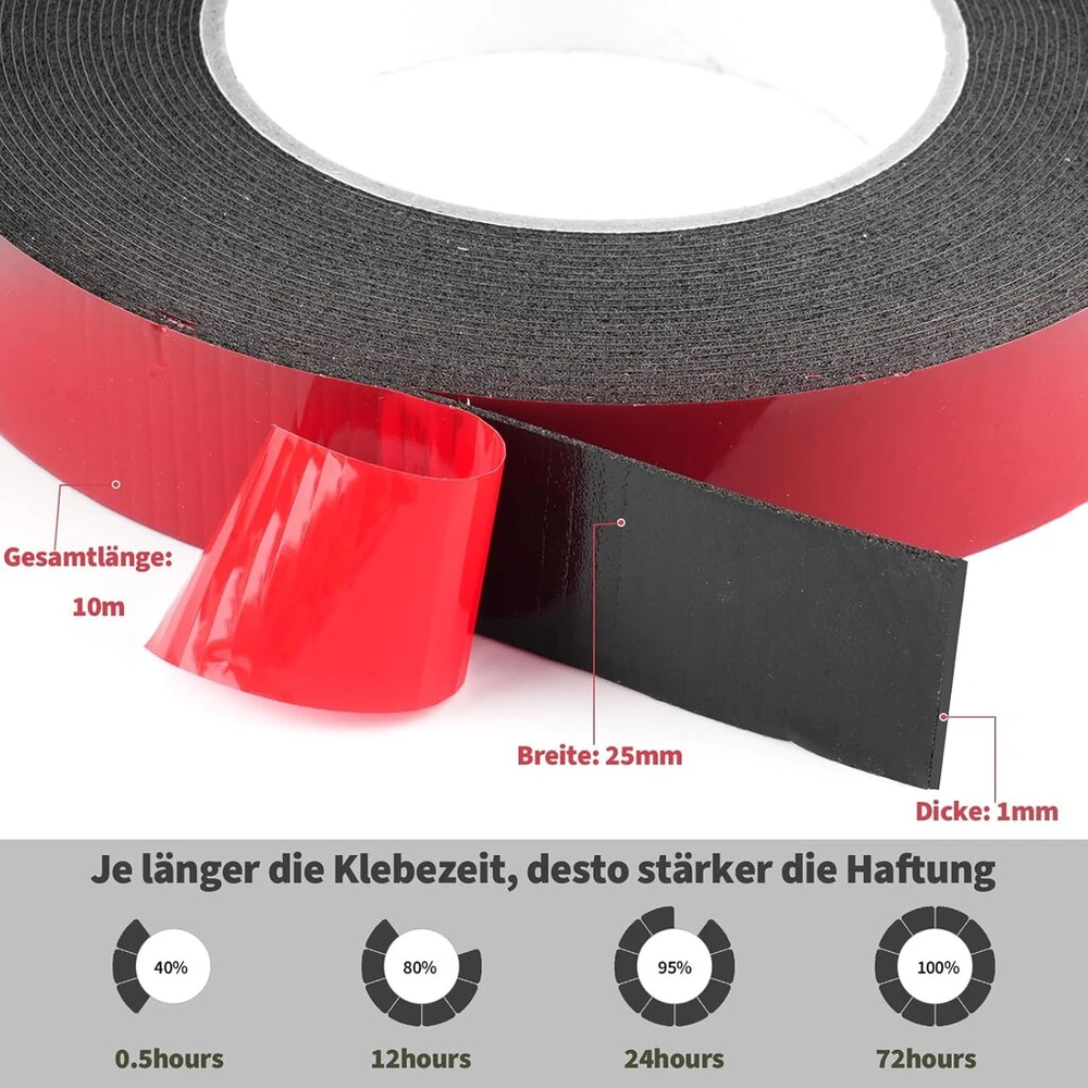 Generisch dvipusė lipni juosta, ypač stipri, 25 mm x 10 m montavimo juosta, vandeniui atspari ir aukštai temperatūrai atspari putų juosta sienoms, automobiliui, led juostelėms, namų dekoravimui ir biurui