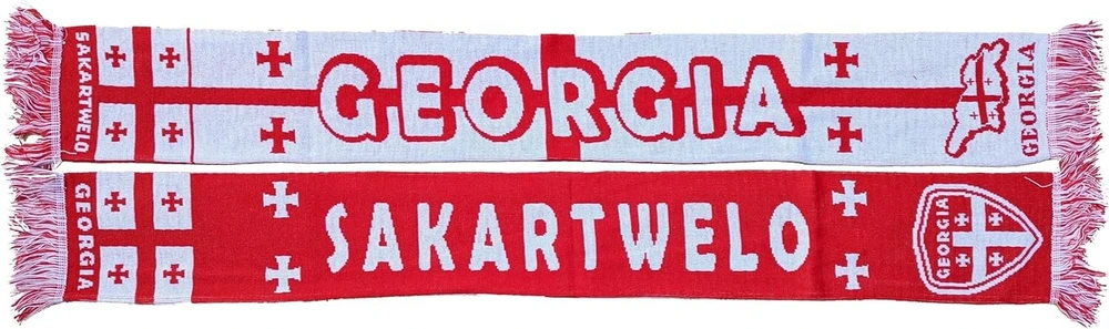 Generisch Georgia, Georgia šalikas (megztas šalikas) pasaulio čempionatui, Europos čempionatui, futbolo šalikas, kultinis šalikas, suvenyrinis šalikas, raudonas, baltas