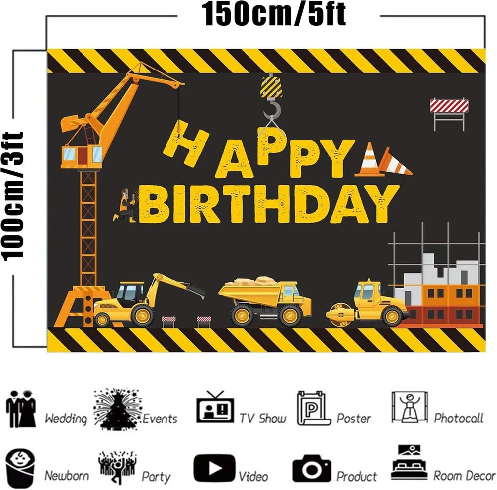 Generisch Statybinės technikos gimtadienio šventės fonas 150x100 cm