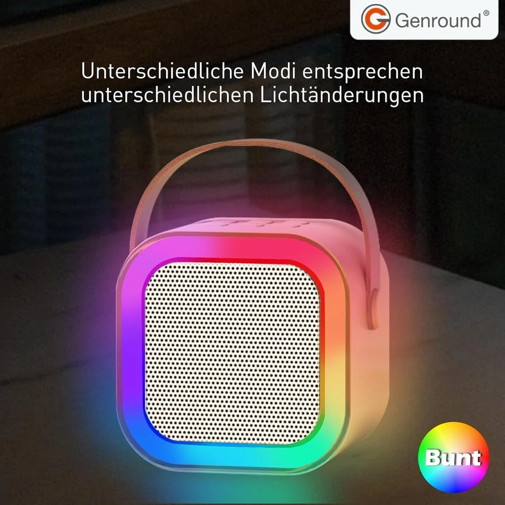 Genround karaoke aparatas su 2 mikrofonais, bluetooth garsiakalbis su vokalo pašalinimu, 3 led apšvietimo režimai, balso keitimas, bluetooth mikrofonas vaikams, suaugusiems, berniukams, mergaitėms (smėlio spalvos)