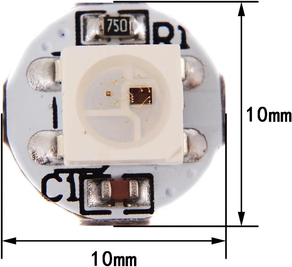 Gerui ws2812b eco rgb lydinio laidai 5050 su pcb radiatoriumi (10 mm x 3 mm) smd balti led lustai, 100 vnt.