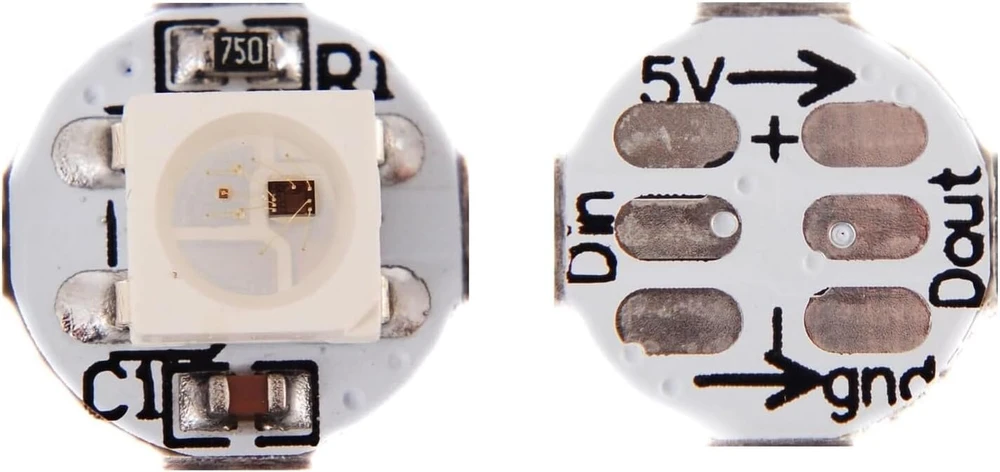 Gerui ws2812b eco rgb lydinio laidai 5050 su pcb radiatoriumi (10 mm x 3 mm) smd balti led lustai, 100 vnt.