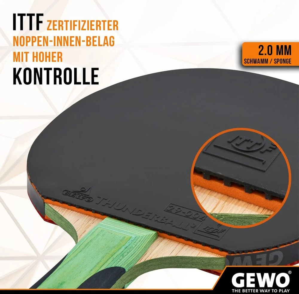 Gewo Cs Energy Carbon Pro stalo teniso raketė - Ittf patvirtinta - anglies pluošto raketė su kontrole ir didelėmis sukimosi savybėmis, įgaubta, 2,0 mm kempinė