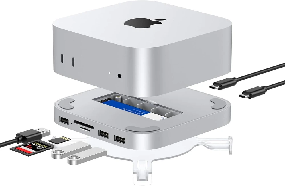 Gewokliy Mac Mini M4 dokas, aliumininis Mac Mini šakotuvas ir stovas, skirtas Mac Mini M4 ir M4 Pro 2024 su M.2 Nvme Ssd dėklu, dvigubi Usb-a 10gbps, Sd/tf kortelių skaitytuvai, Usb 2.0 │mac Mini priedai