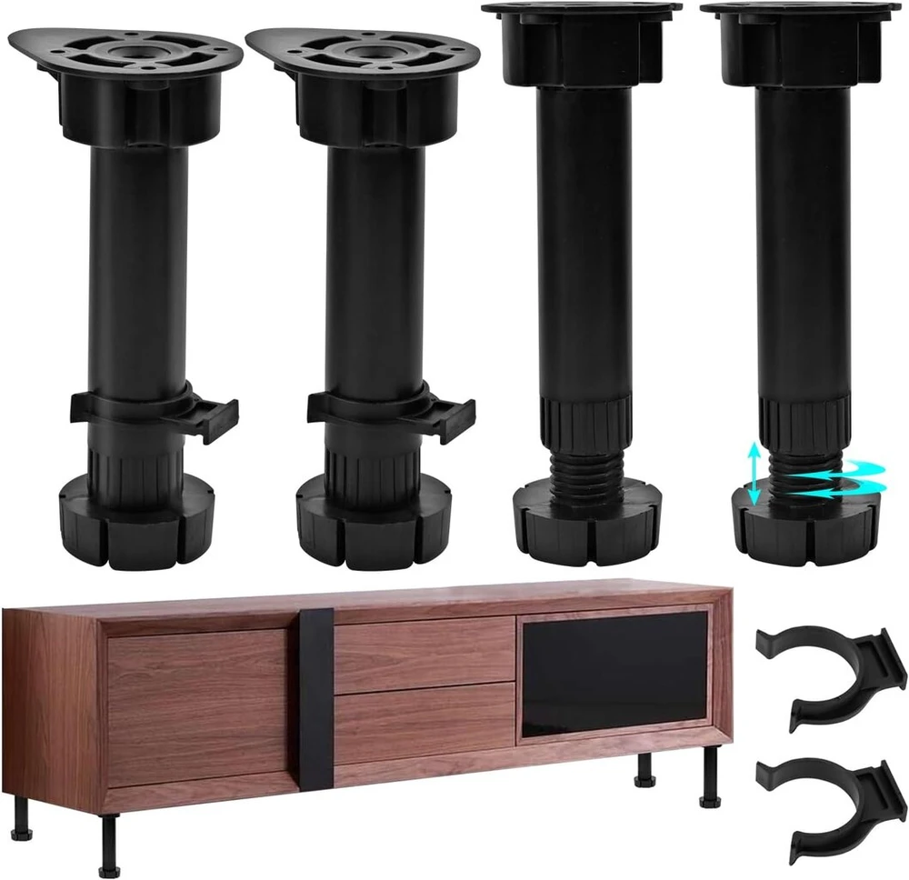 Gexuamz reguliuojamų baldų kojelių rinkinys, 4 vnt., aukštis reguliuojamas 15–18 cm, tvirtos baldų kojelės spintelėms, televizorių spintelėms, lovoms, sofoms, kėdėms, vonios spintelėms, kavos staliukams, abs juodos