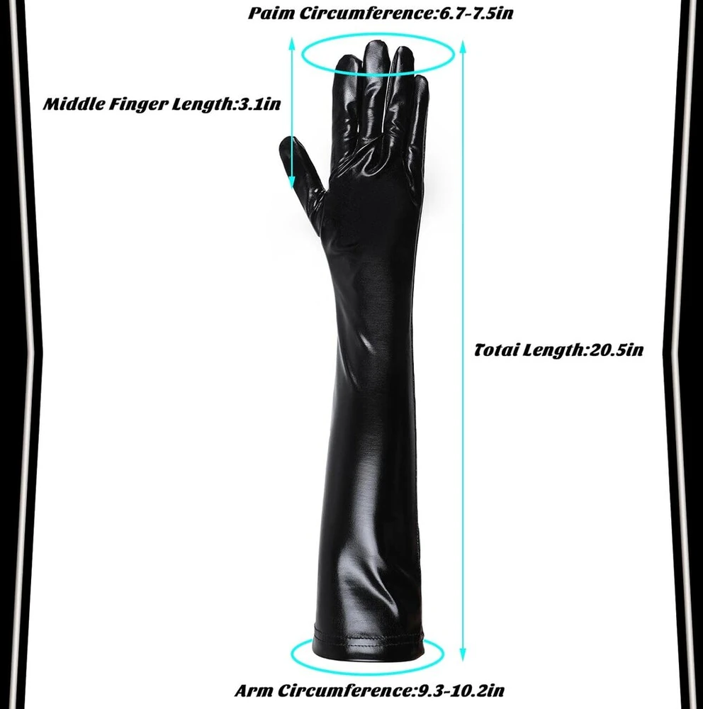 Geyoga ilgi moteriški pirštinės wetlook pirštinės elastingos blizgios operinės pirštinės elegantiškos vakarinės pirštinės 50 cm, juodos