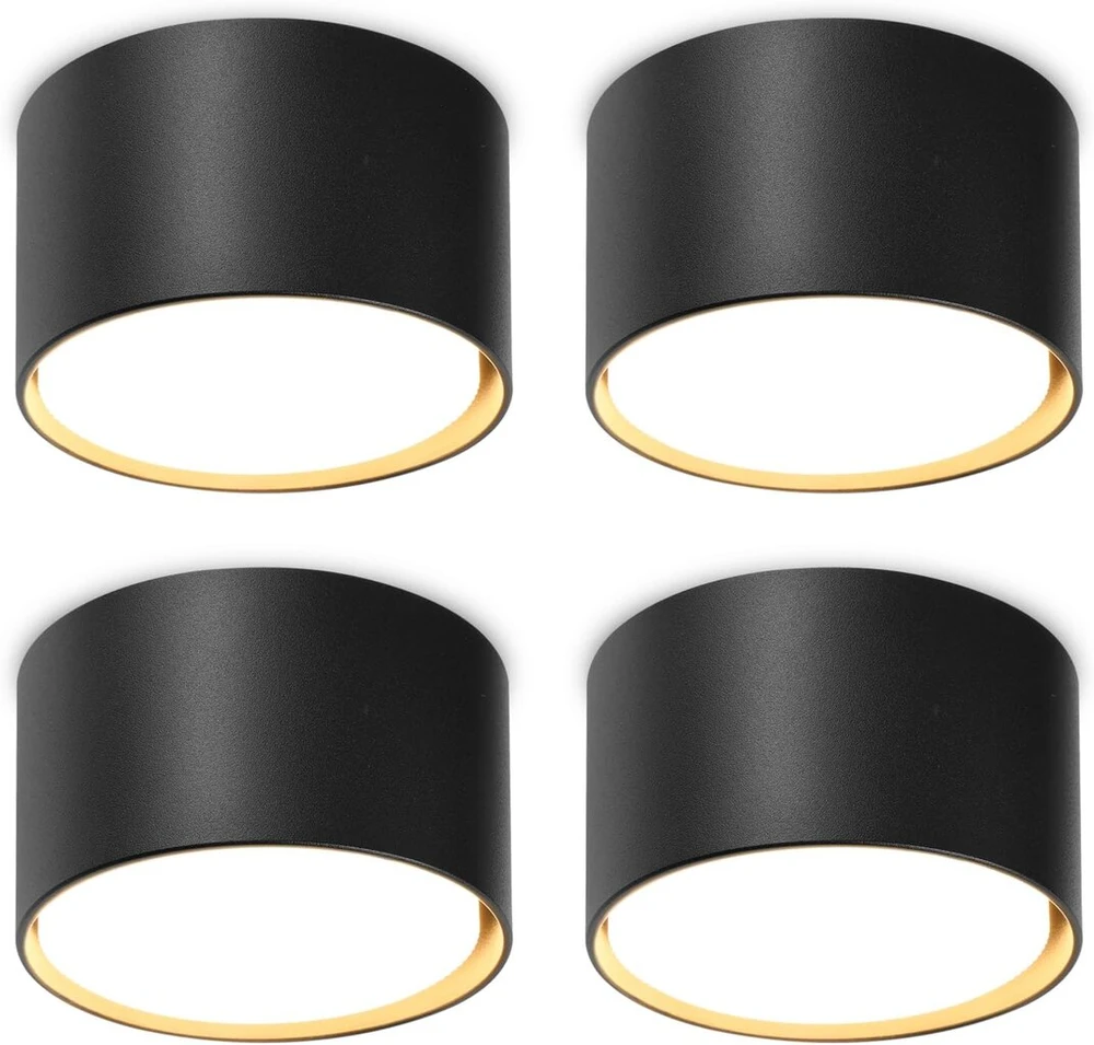 Geyoulux 4 x Led paviršiuje montuojami prožektoriai, juodi, skersmuo 84 x 50 mm, lubinis prožektorius Led Gx53 su 6 W, 680 lm, neutrali balta šviesa, 230 V, 180° spindulio kampas, aliumininiai lubiniai prožektoriai