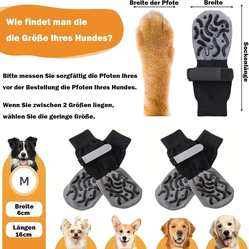 Gftcgk 2 poros neslystančių šunų kojinių su velcro užsegimu, minkštos letenų apsaugos kojinės, skirtos naudoti patalpose ir lauke, laidžios orui ir neslystančios šunims