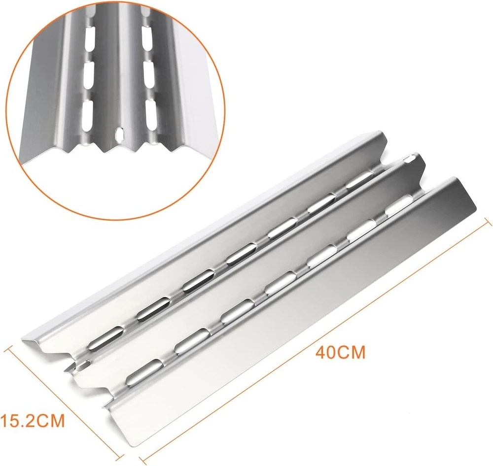Gftime 40 x 15.2 cm nerūdijančio plieno degiklio dangtelio atsarginės dalys, skirtos Broilking Baron, Broilmate, Huntington, nerūdijančio plieno kaitinimo plokštės liepsnos skirstytuvas, 4 vnt.