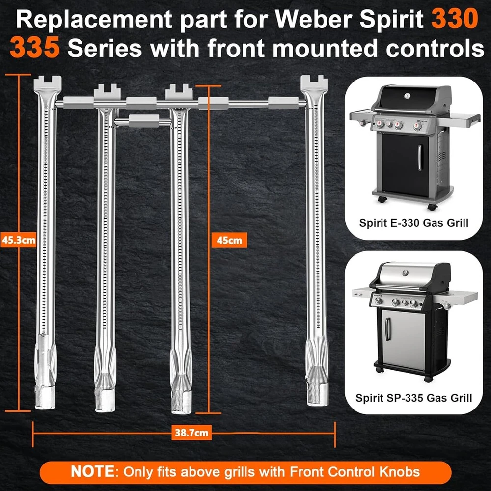 Gftime 45,3 cm degiklio keitimas weber spirit 330, 335, degiklio atsarginės dalys weber spirit e310 s310 e320 s320 e330 s330 330 lp, 335 lp (su priekiniais degiklio reguliavimo rankenėlėmis), degiklis weber 69787