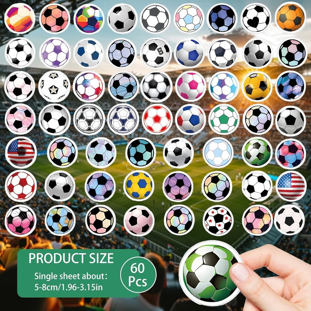 Giantree 60 futbolo lipdukų rinkinys, futbolo lipdukai, sporto lipdukai, futbolo aksesuarai, futbolo dovana scrapbooking'ui, menui, rankdarbiams, vaikų dekoravimui