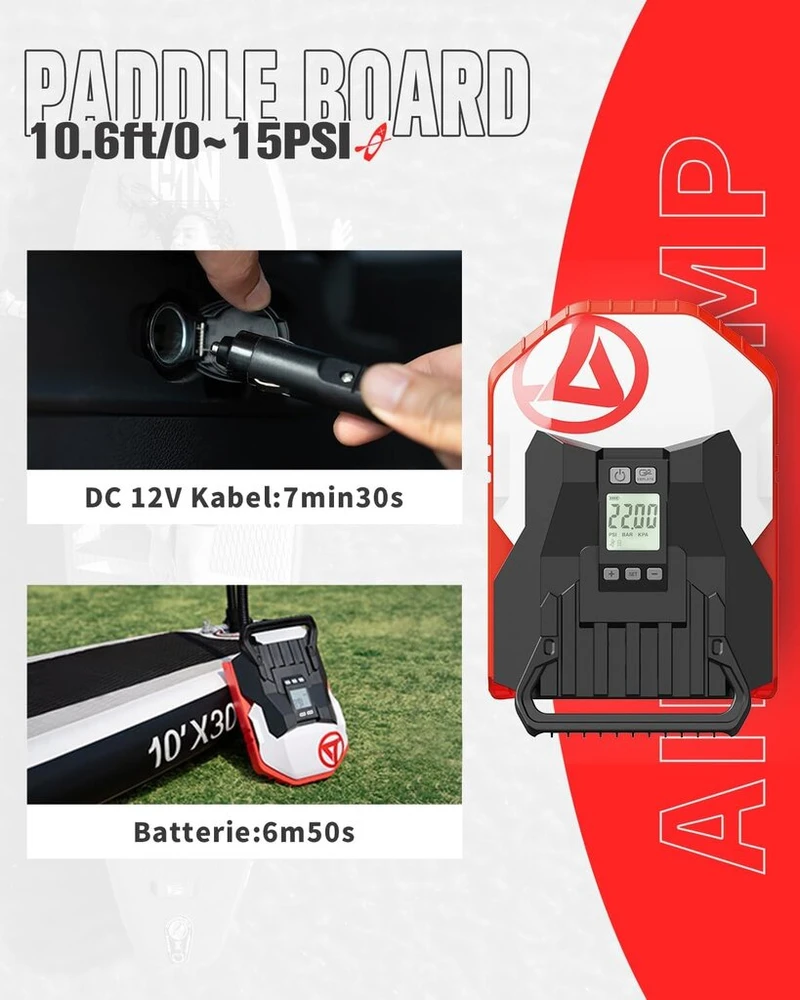 Gicle Pump Sup elektrinis akumuliatorinis siurblys, Dc12 V 22 Psi elektrinis sup lentos siurblys su 36 W Type C automatiniu išjungimo pripūtimo ir išpūtimo įrenginiu, tinkamas pripučiamai irklentei, nešiojamai valčiai, vandens sportui