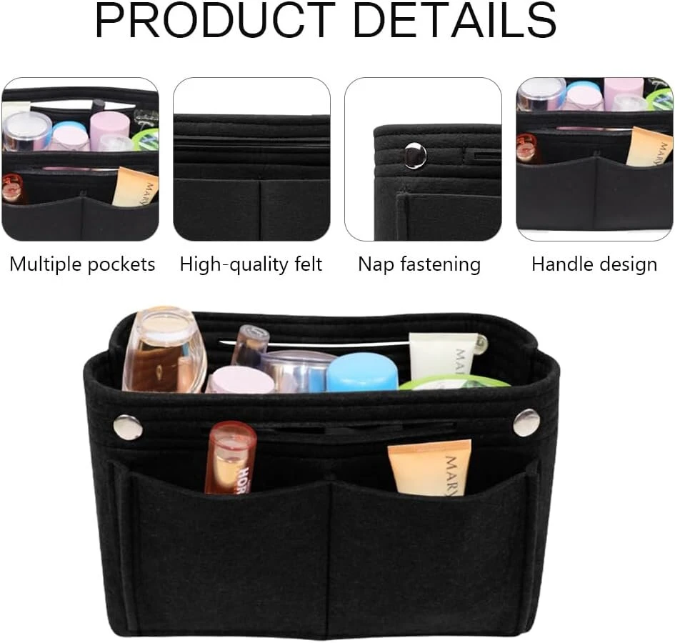 Gidwriy veltinis kišeninis organizatorius 24 x 15 x 8 cm, vidinis krepšio organizatorius su daug skyrių, vidinė kišenė rankinės organizatorius, įdėklas krepšio organizatorius daugiafunkcinis, piniginės organizatorius